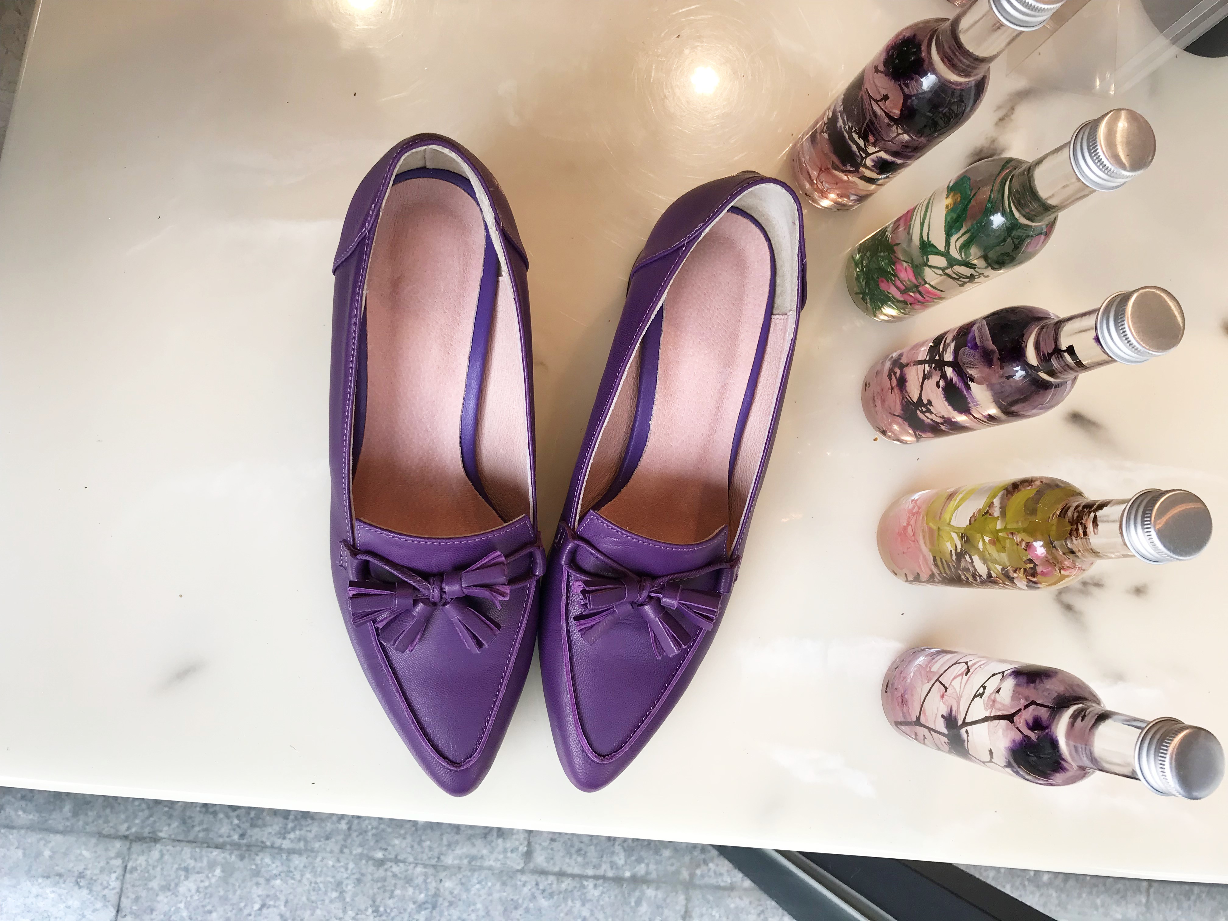 Purple Tester Ribbon Loafers Mid-Hill Pumps Women&