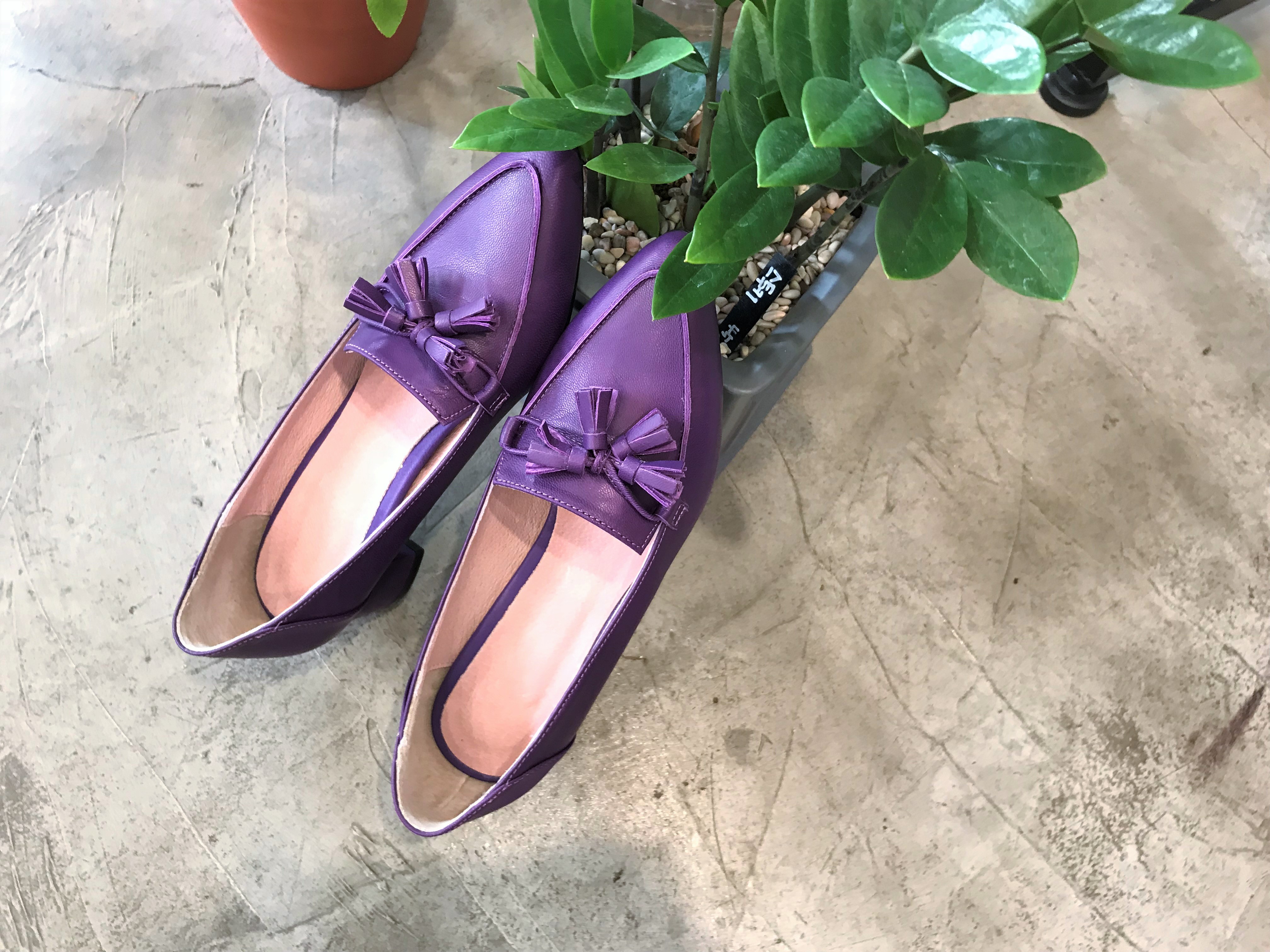 Purple Tester Ribbon Loafers Mid-Hill Pumps Women&