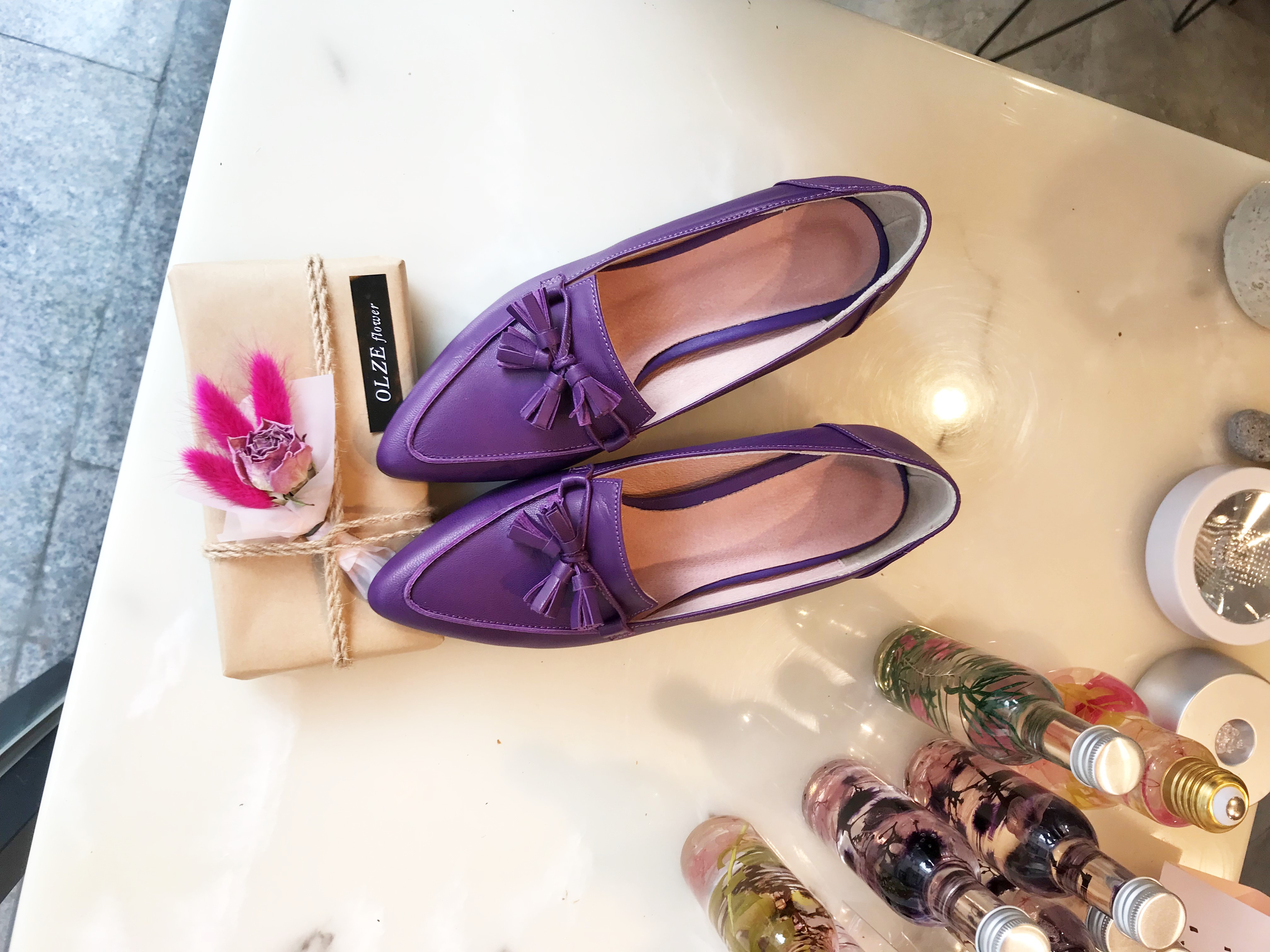 Purple Tester Ribbon Loafers Mid-Hill Pumps Women&