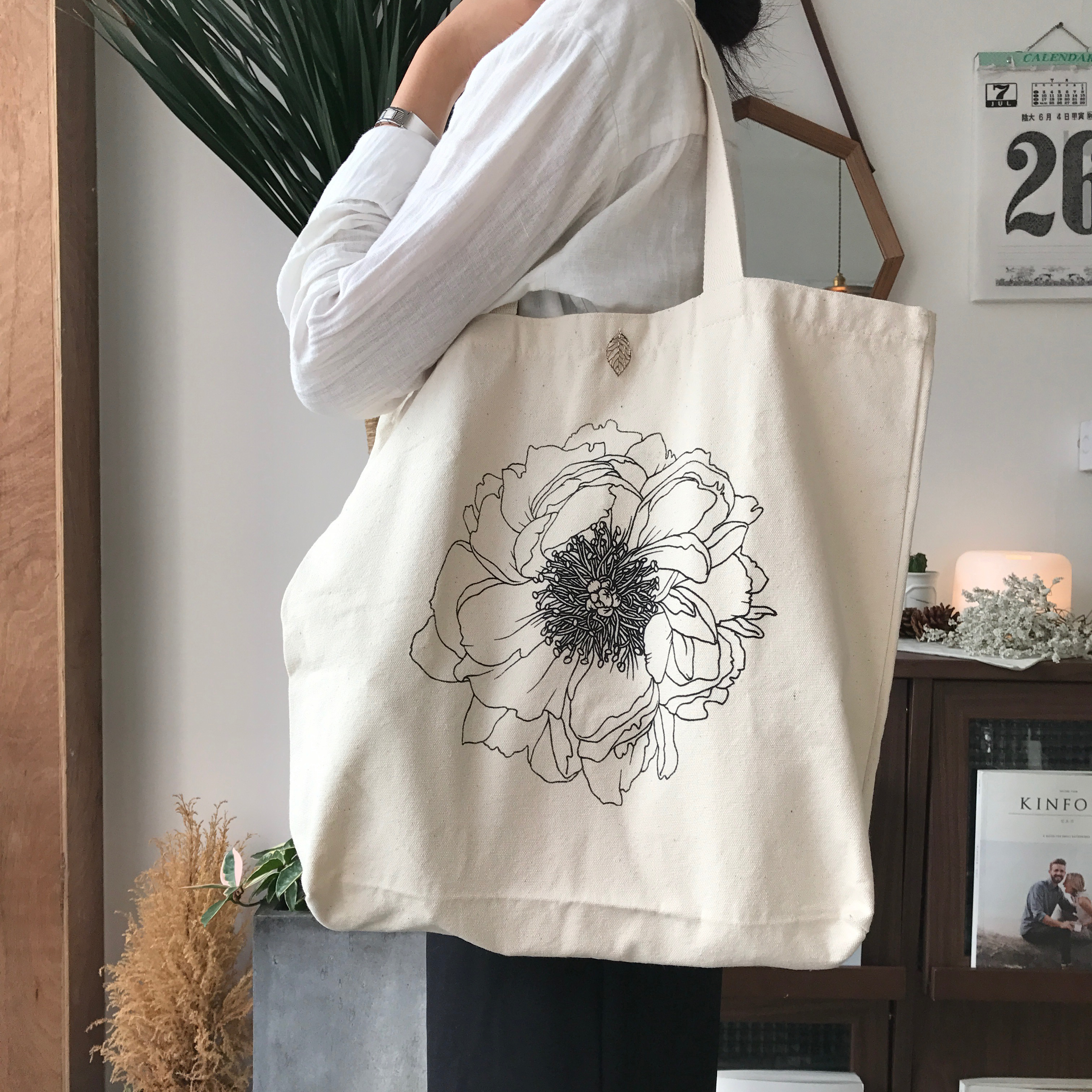 Flower Eco Bag Basic style Modern canvas bag Stron