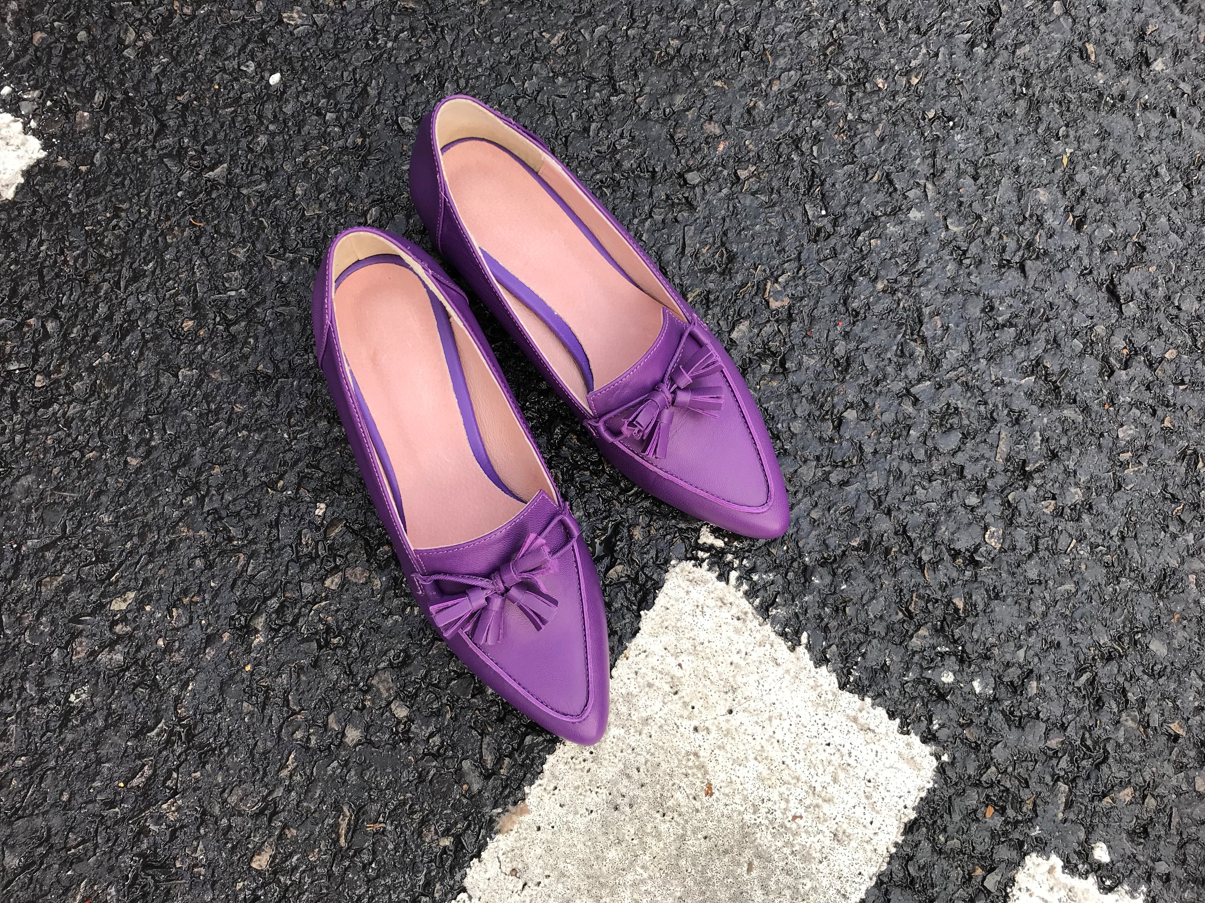Purple Tester Ribbon Loafers Mid-Hill Pumps Women&