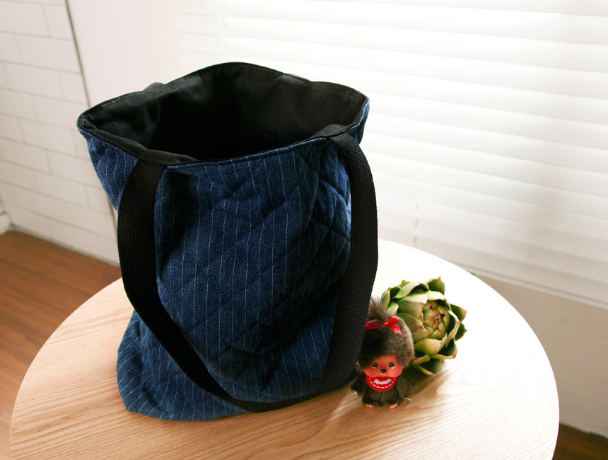 Denim Quilted Stripe Eco Bag Shoulder Bag Durable 