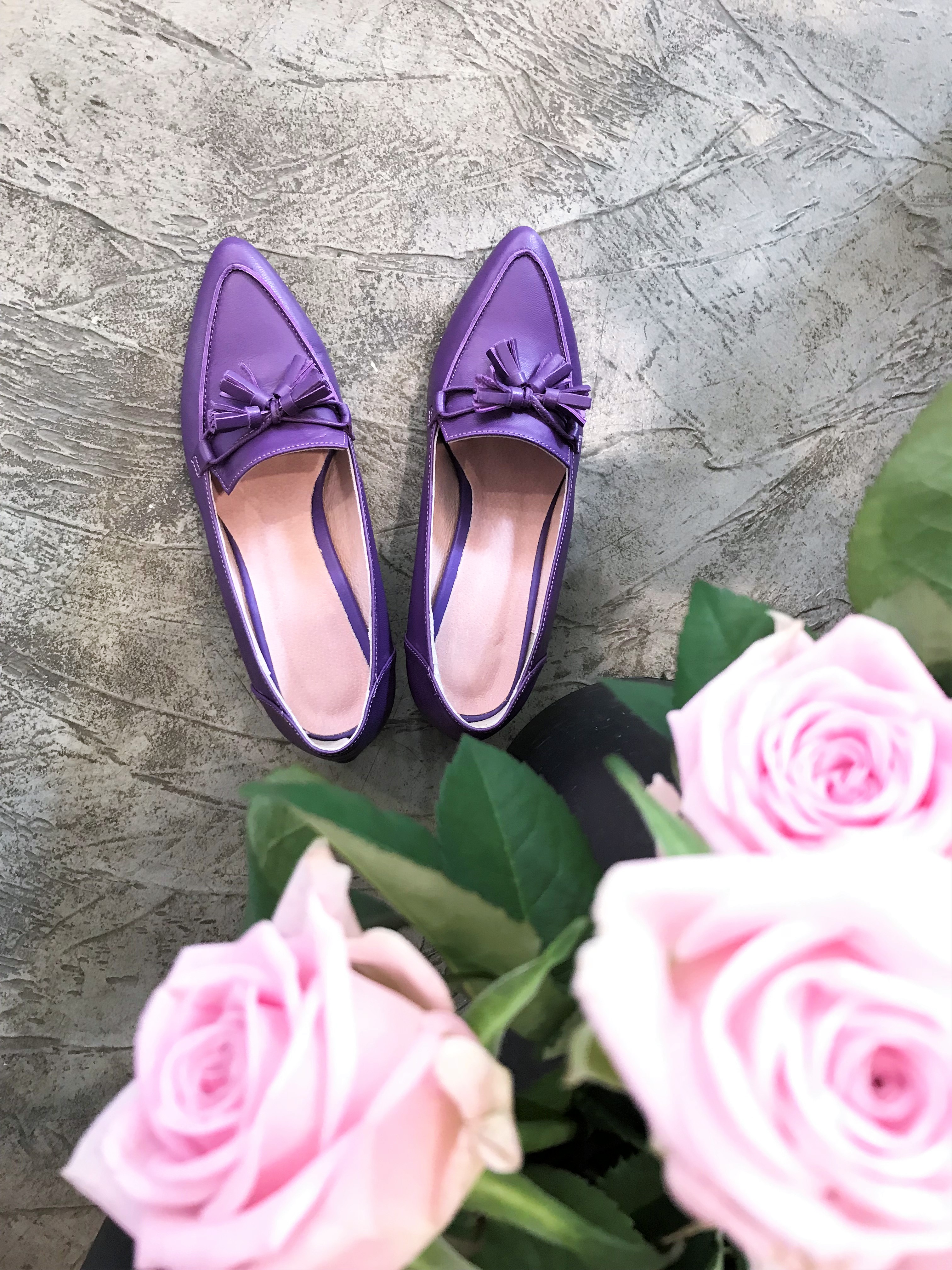 Purple Tester Ribbon Loafers Mid-Hill Pumps Women&