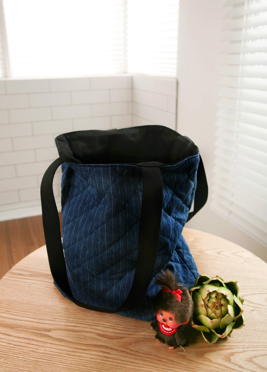 Denim Quilted Stripe Eco Bag Shoulder Bag Durable 