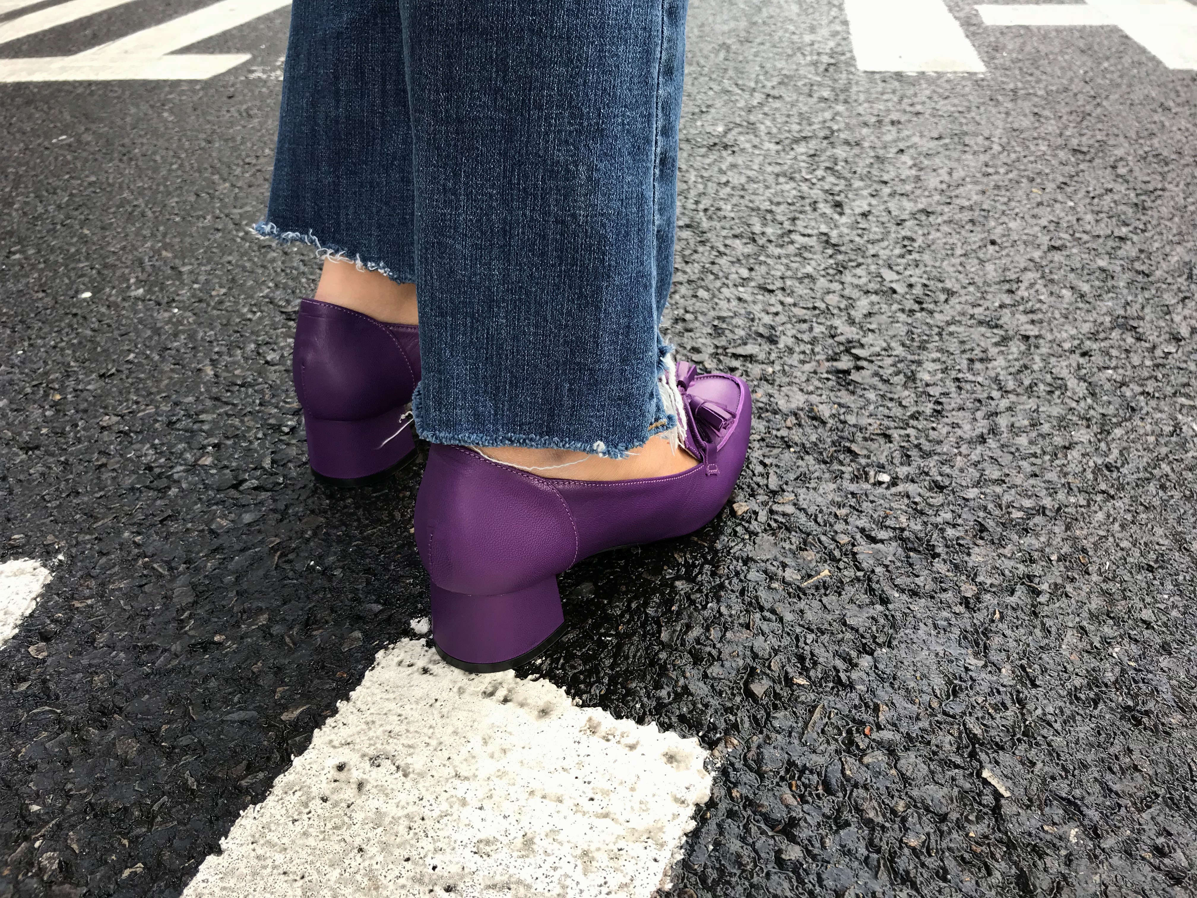 Purple Tester Ribbon Loafers Mid-Hill Pumps Women&