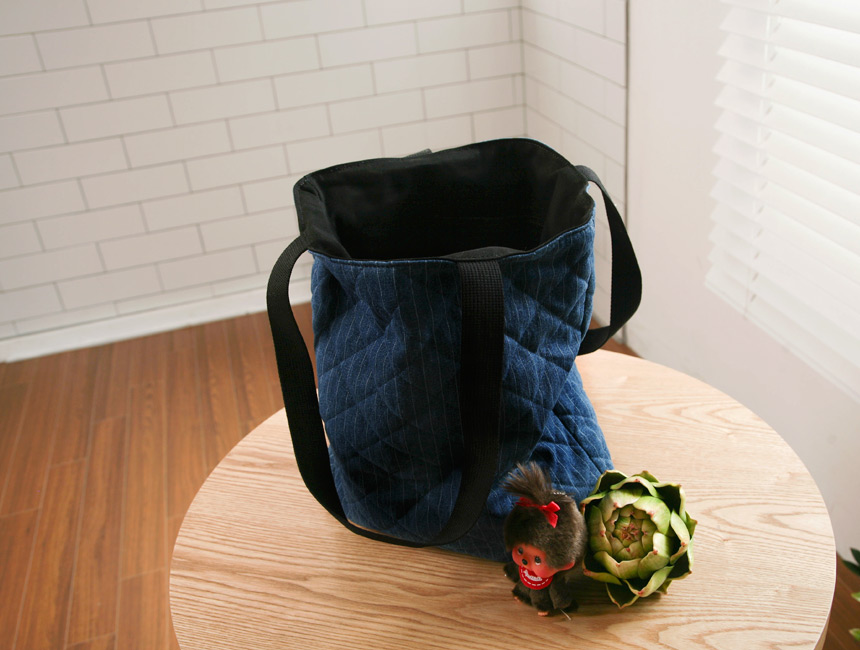 Denim Quilted Stripe Eco Bag Shoulder Bag Durable 