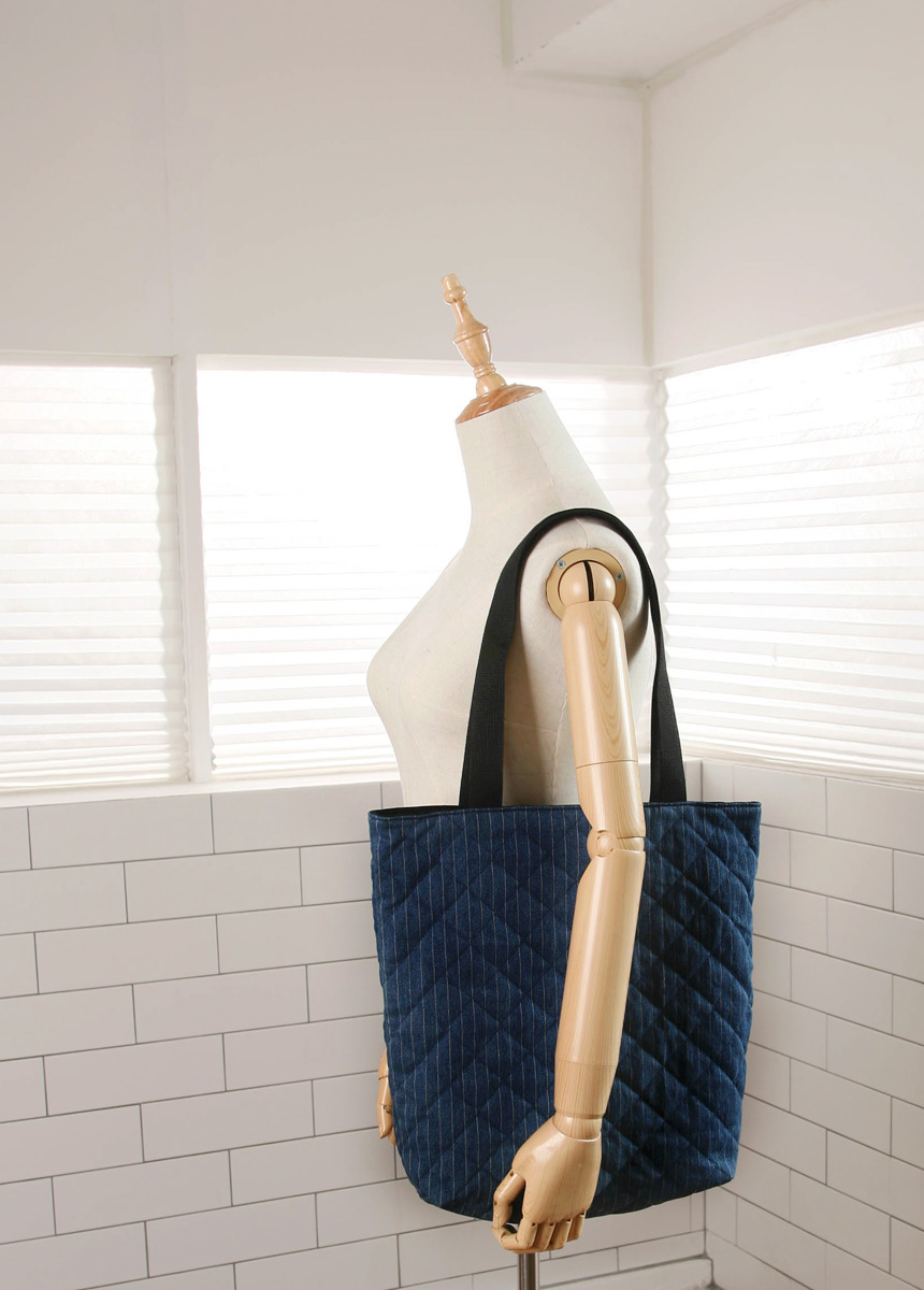Denim Quilted Stripe Eco Bag Shoulder Bag Durable 
