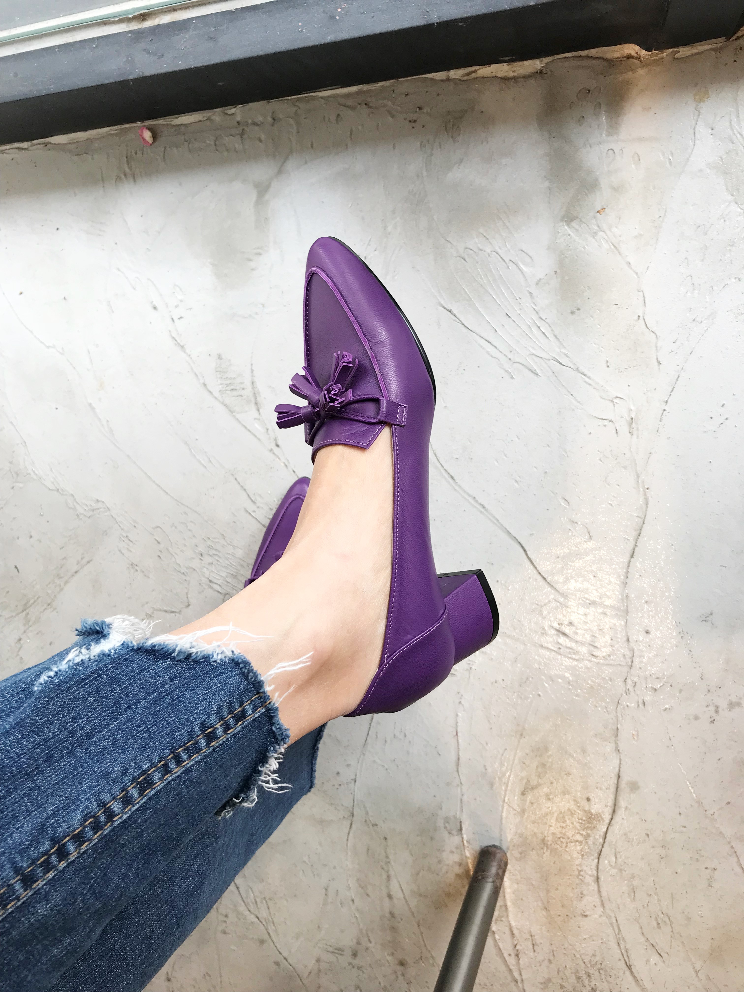 Purple Tester Ribbon Loafers Mid-Hill Pumps Women&