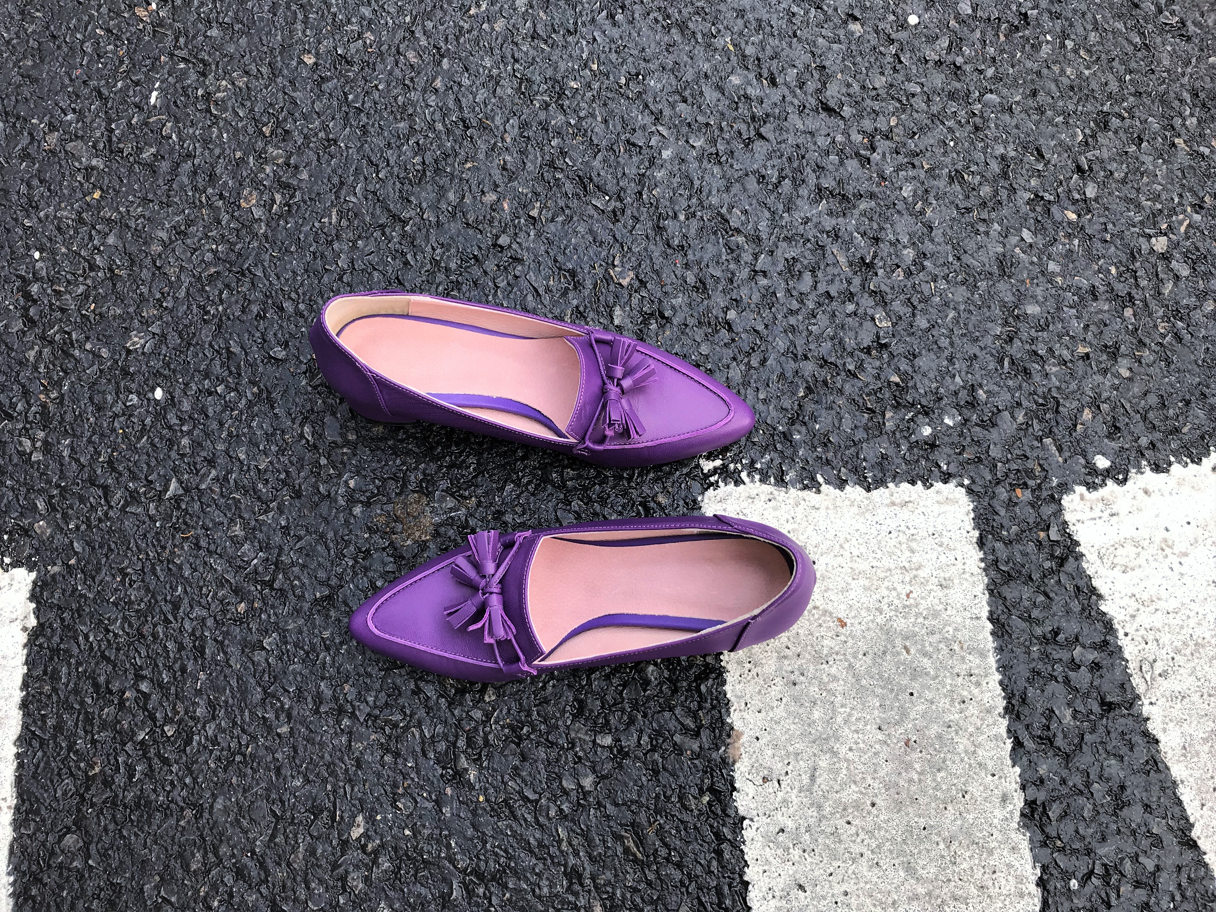 Purple Tester Ribbon Loafers Mid-Hill Pumps Women&
