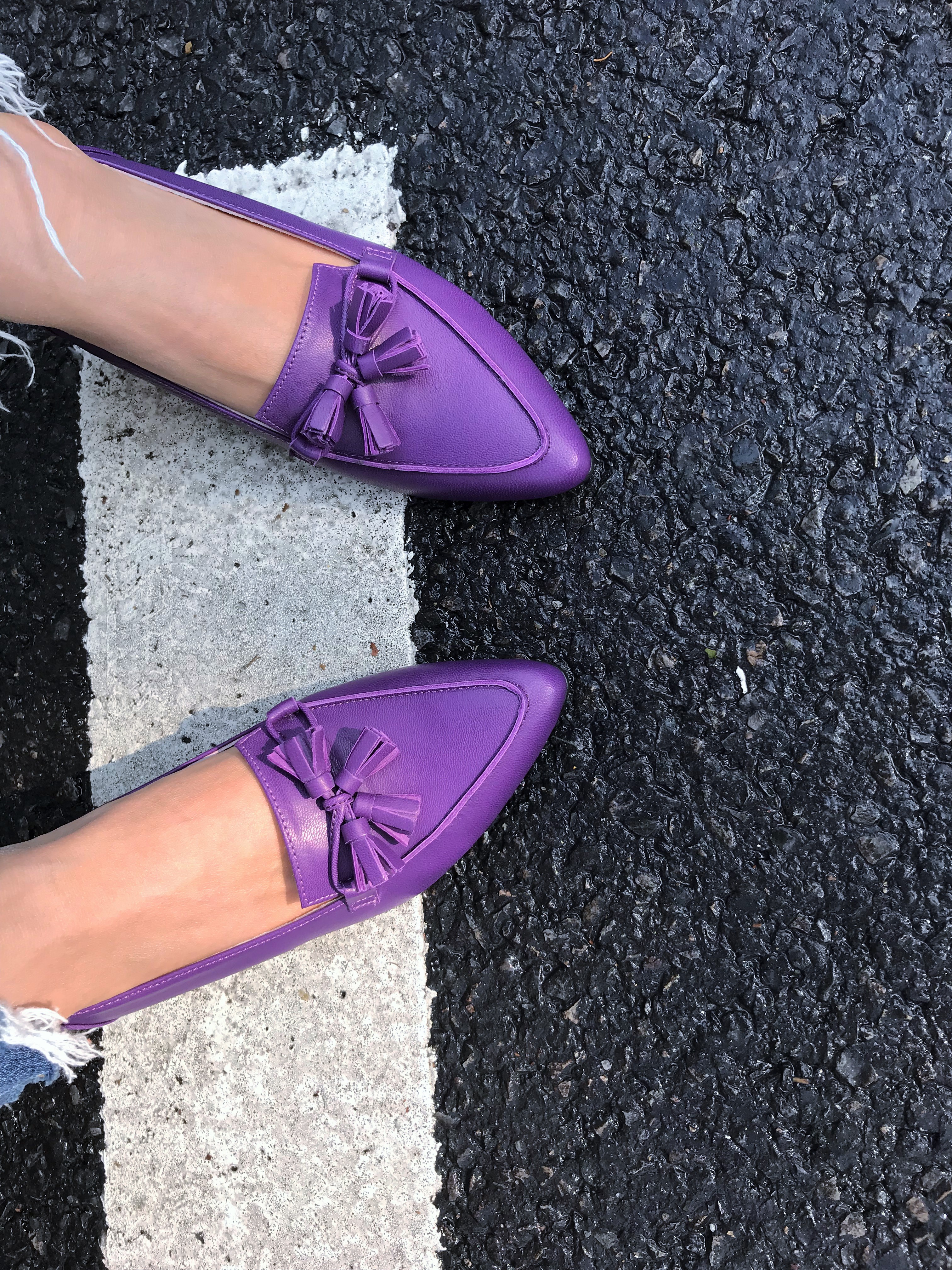 Purple Tester Ribbon Loafers Mid-Hill Pumps Women&