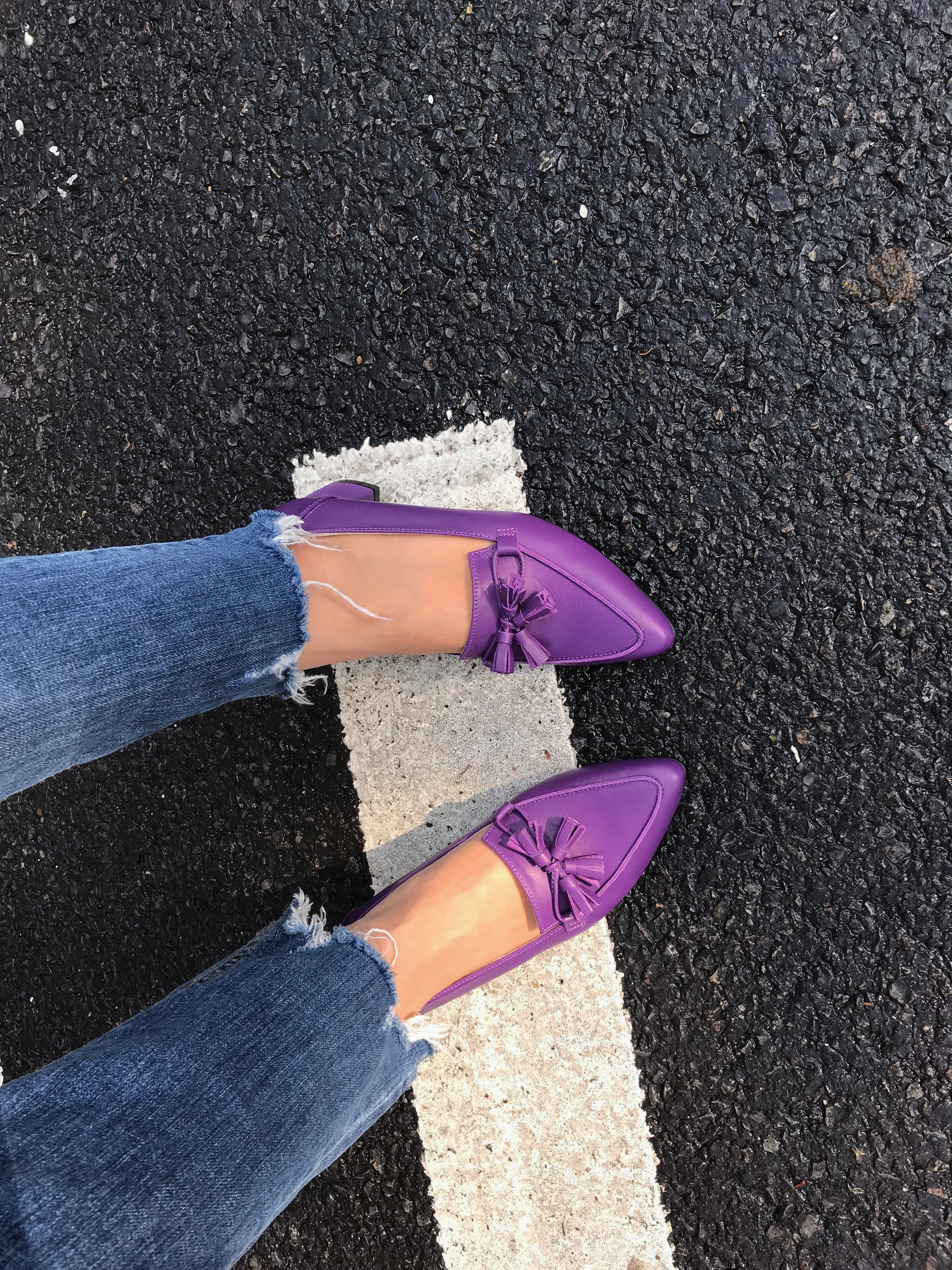 Purple Tester Ribbon Loafers Mid-Hill Pumps Women&
