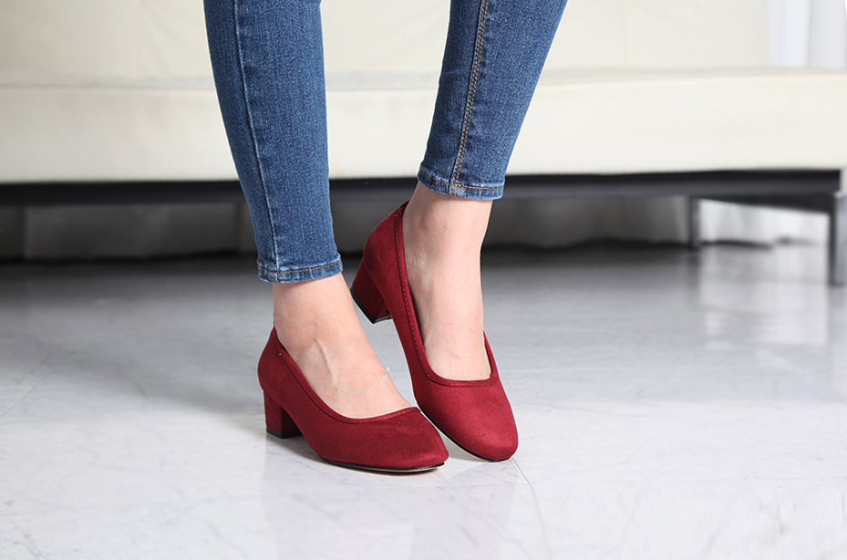 Mourning Suede Middle Heel Pumps 4cm Tongue Women 