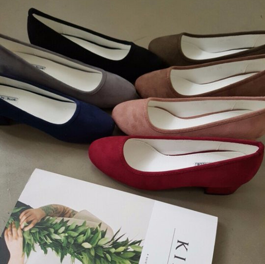 Mourning Suede Middle Heel Pumps 4cm Tongue Women 