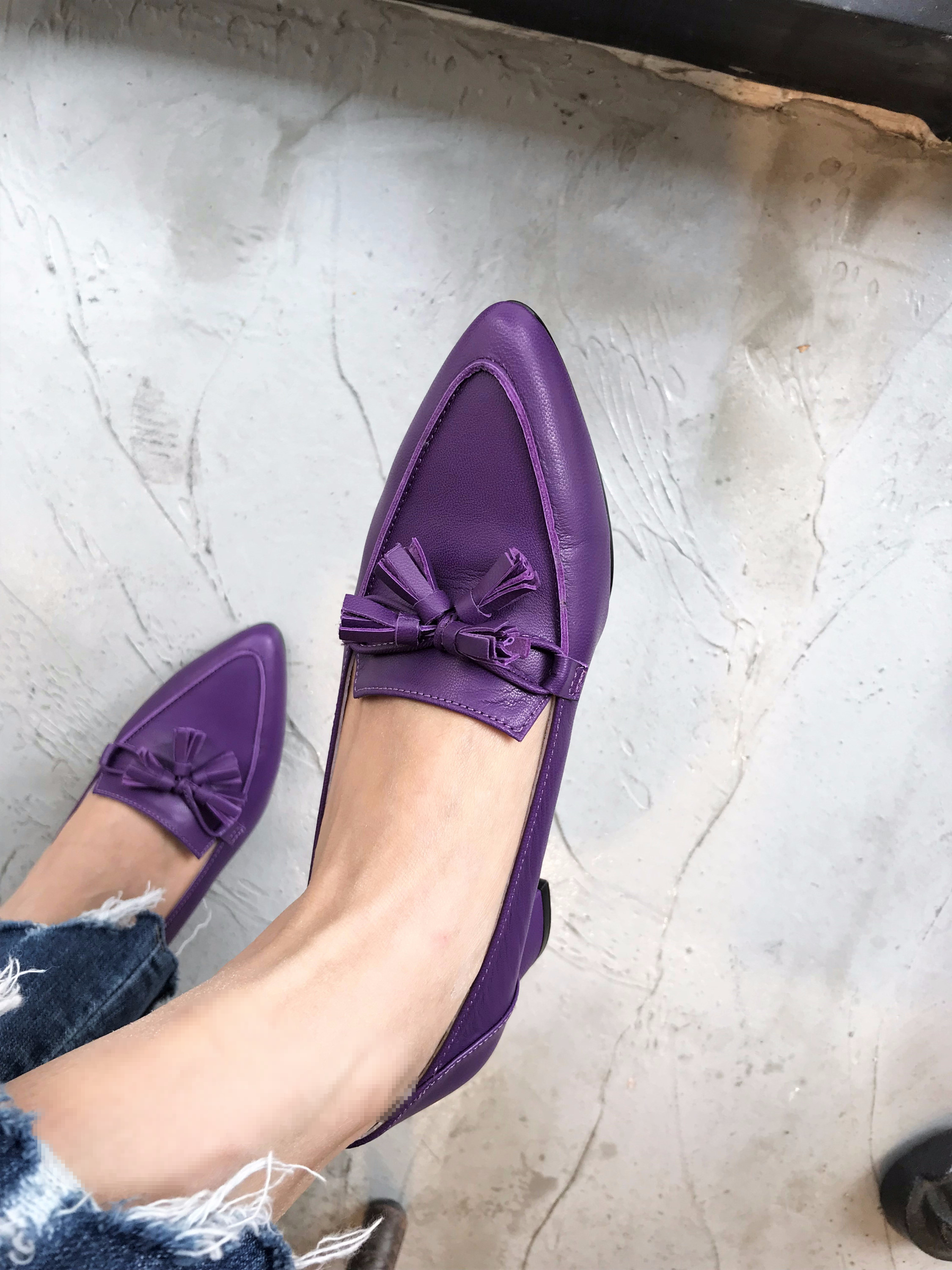 Purple Tester Ribbon Loafers Mid-Hill Pumps Women&