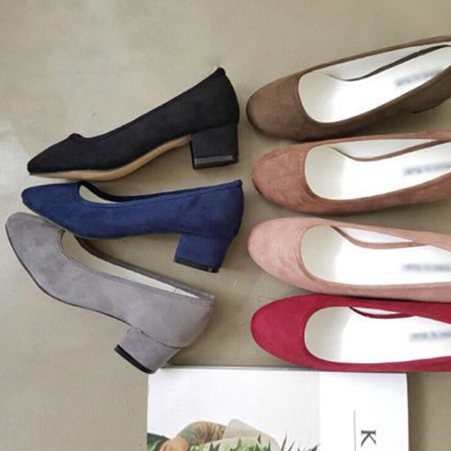 Mourning Suede Middle Heel Pumps 4cm Tongue Women 