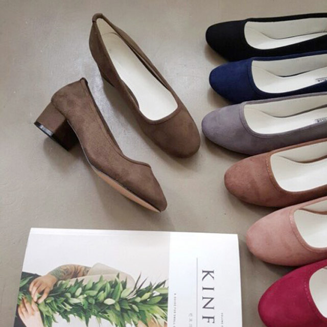 Mourning Suede Middle Heel Pumps 4cm Tongue Women 