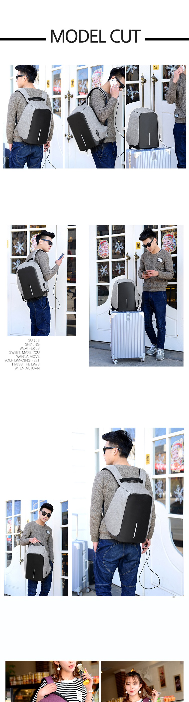 Carrier Bags Antitheft Backpack 3color Travel Assi