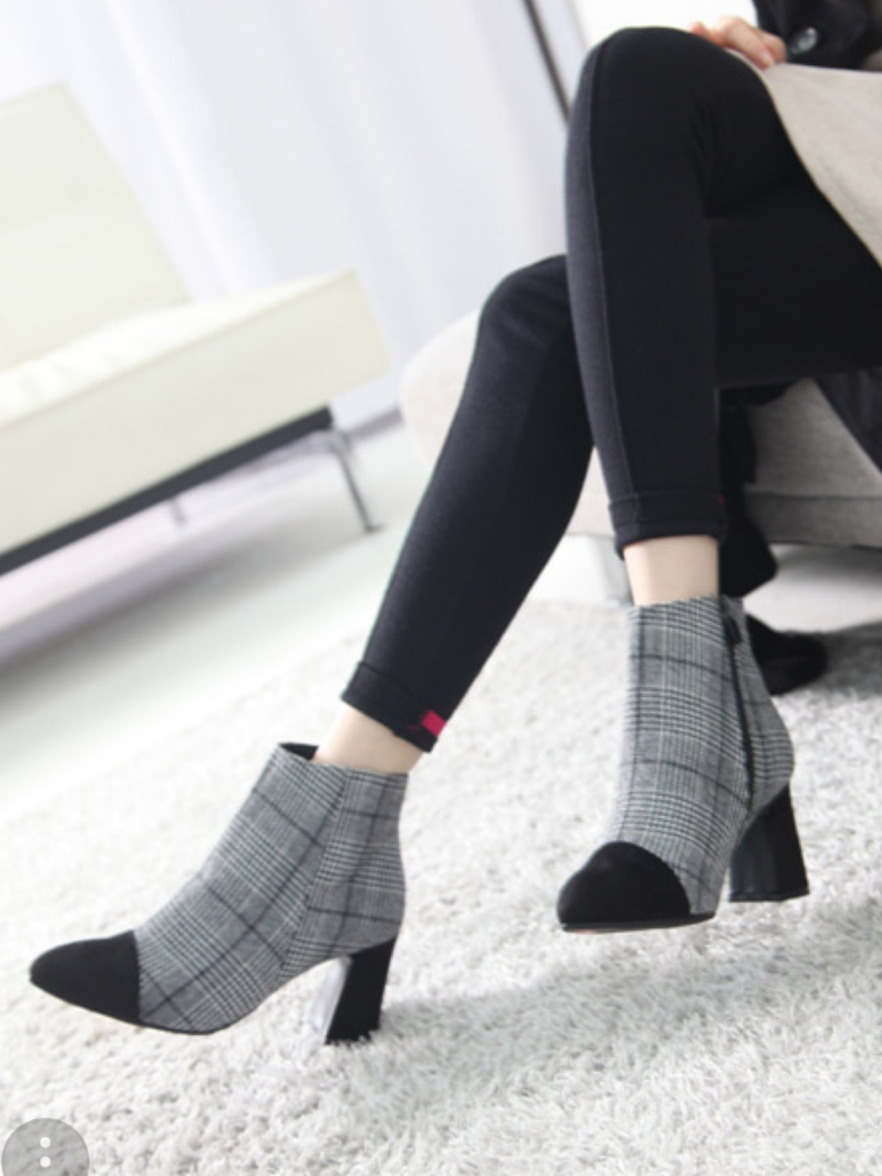 Plaid fabric angle boots cowhide suede 9CM SO917 D