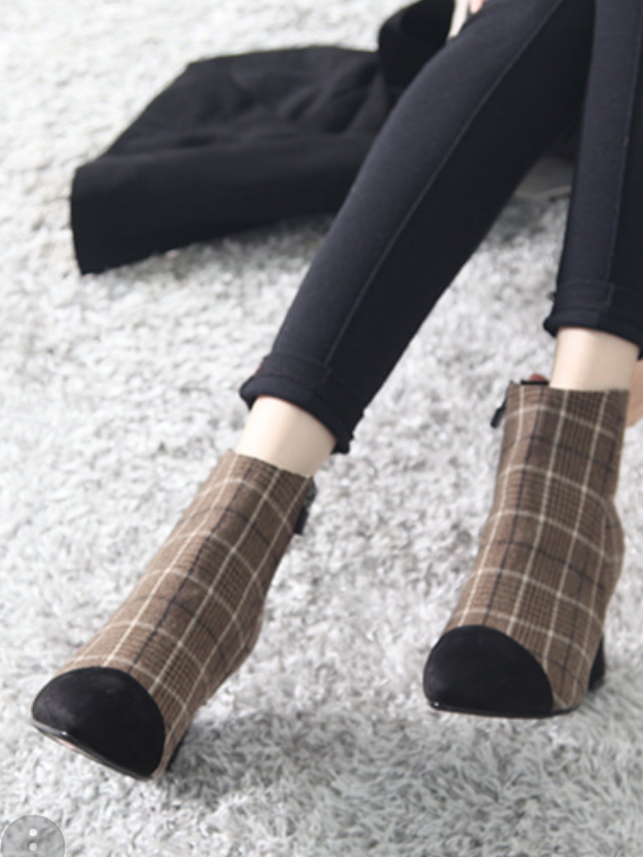 Plaid fabric angle boots cowhide suede 9CM SO917 D