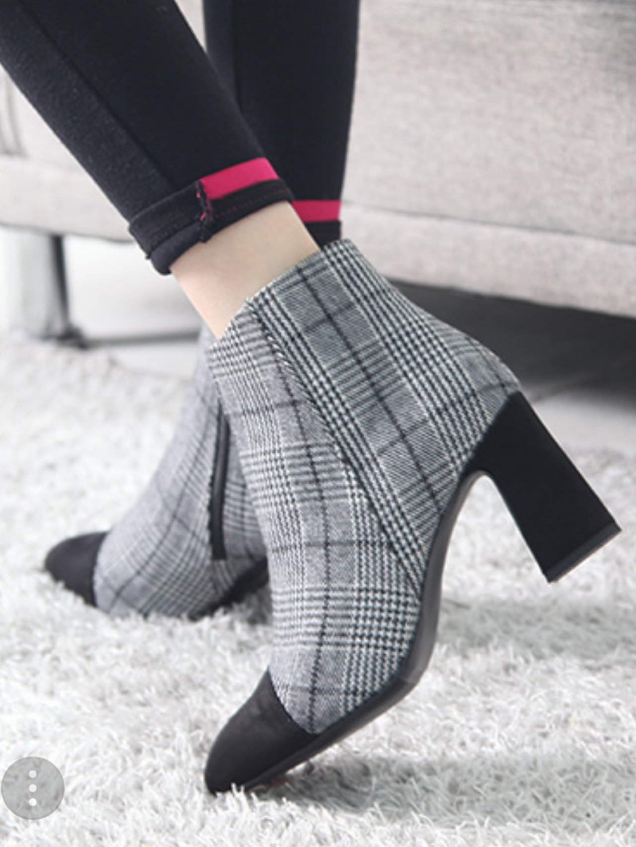 Plaid fabric angle boots cowhide suede 9CM SO917 D