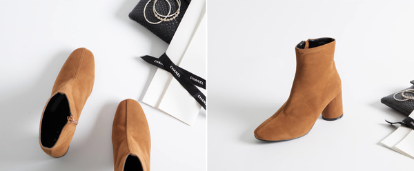 Mimein suede round nose toe angle booty boots 7cm 