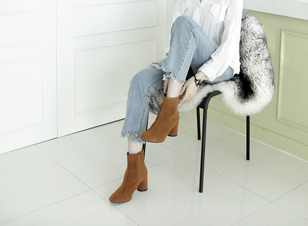 Mimein suede round nose toe angle booty boots 7cm 