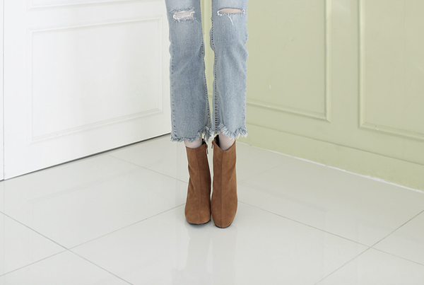 Mimein suede round nose toe angle booty boots 7cm 