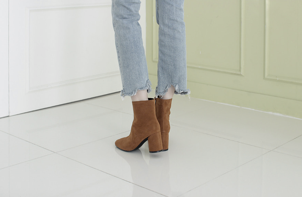 Mimein suede round nose toe angle booty boots 7cm 