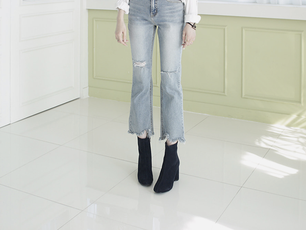 Mimein suede round nose toe angle booty boots 7cm 