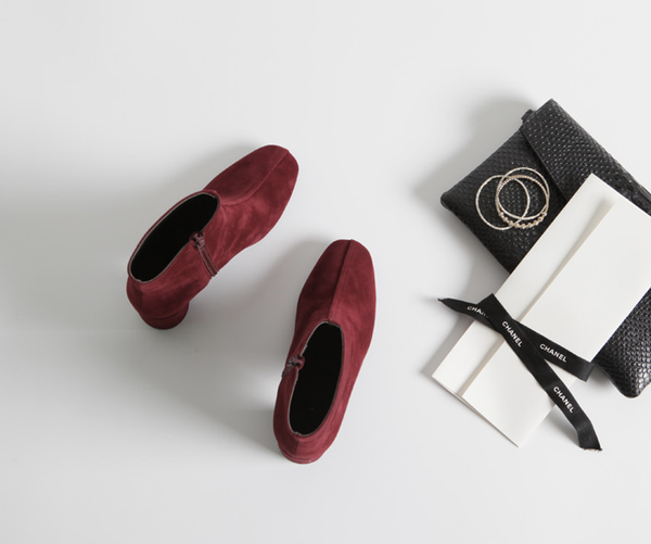 Mimein suede round nose toe angle booty boots 7cm 