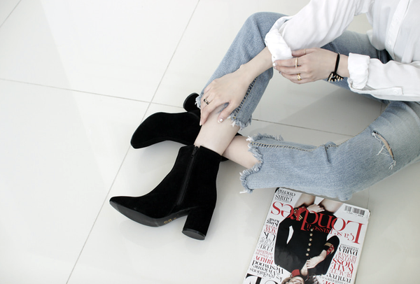 Mimein suede round nose toe angle booty boots 7cm 