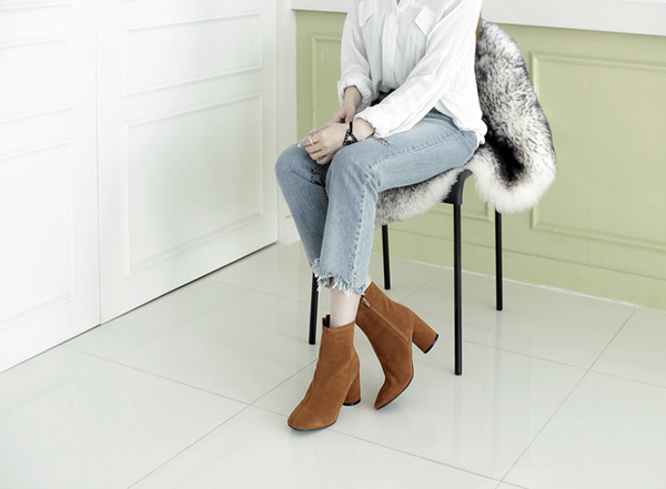 Mimein suede round nose toe angle booty boots 7cm 