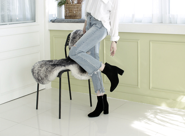 Mimein suede round nose toe angle booty boots 7cm 