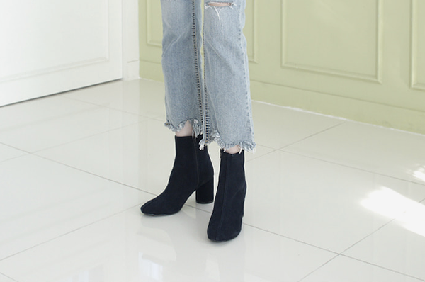 Mimein suede round nose toe angle booty boots 7cm 