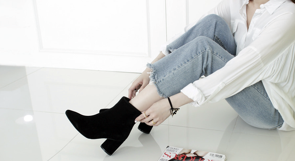 Mimein suede round nose toe angle booty boots 7cm 