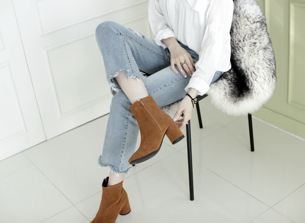 Mimein suede round nose toe angle booty boots 7cm 