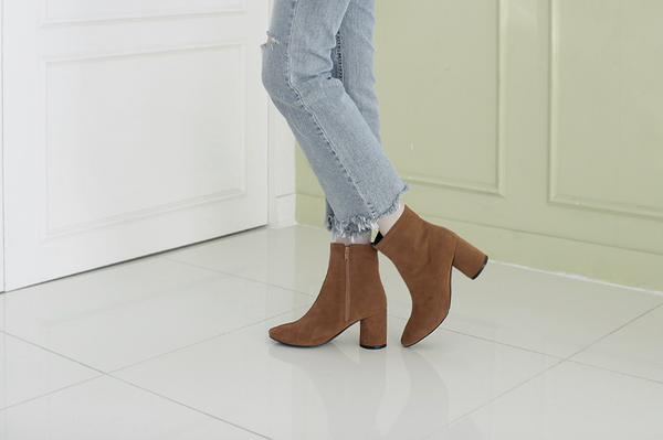 Mimein suede round nose toe angle booty boots 7cm 