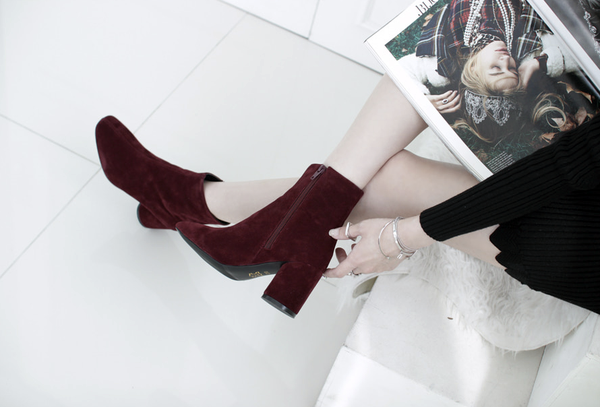 Mimein suede round nose toe angle booty boots 7cm 