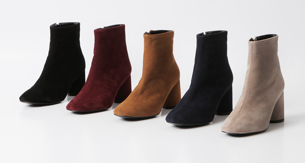 Mimein suede round nose toe angle booty boots 7cm 