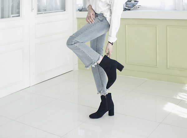 Mimein suede round nose toe angle booty boots 7cm 