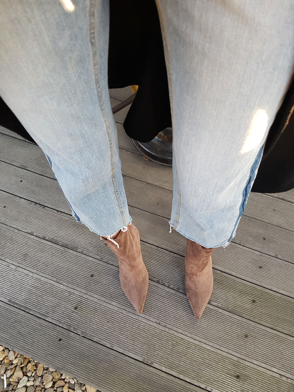 Suede Socks Span Ring Zip Ankle Boots 9cm Black Br