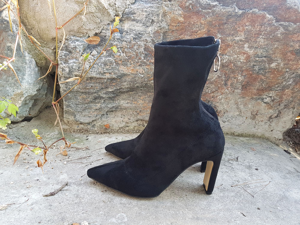 Suede Socks Span Ring Zip Ankle Boots 9cm Black Br