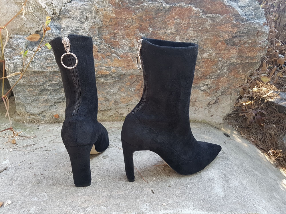 Suede Socks Span Ring Zip Ankle Boots 9cm Black Br