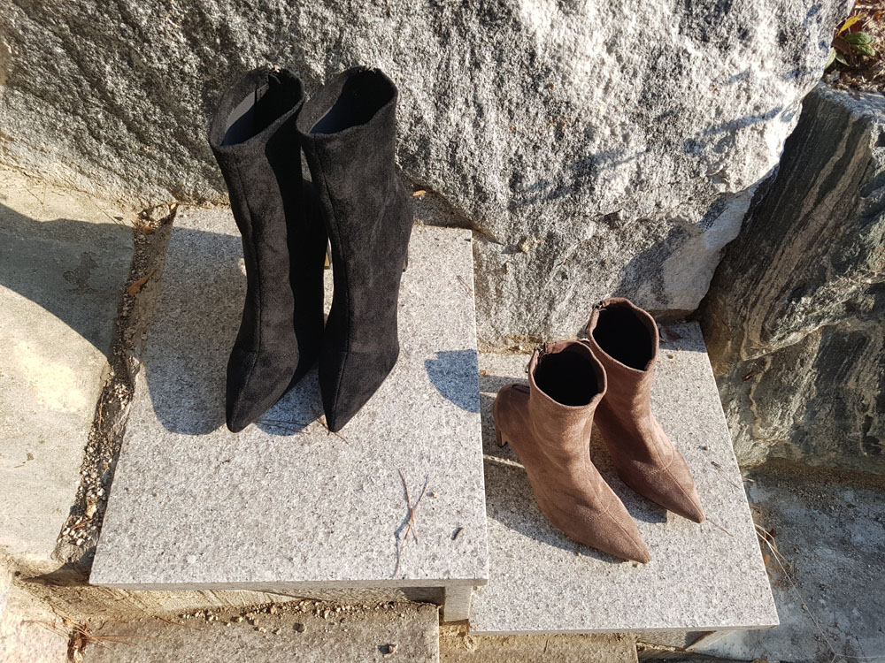 Suede Socks Span Ring Zip Ankle Boots 9cm Black Br