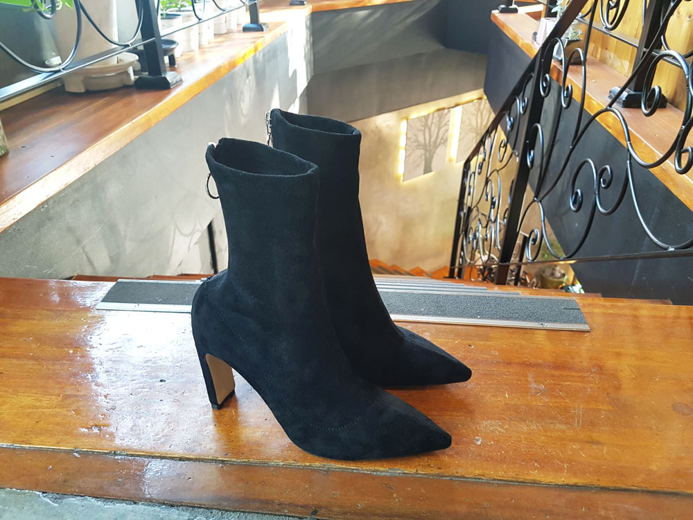 Suede Socks Span Ring Zip Ankle Boots 9cm Black Br