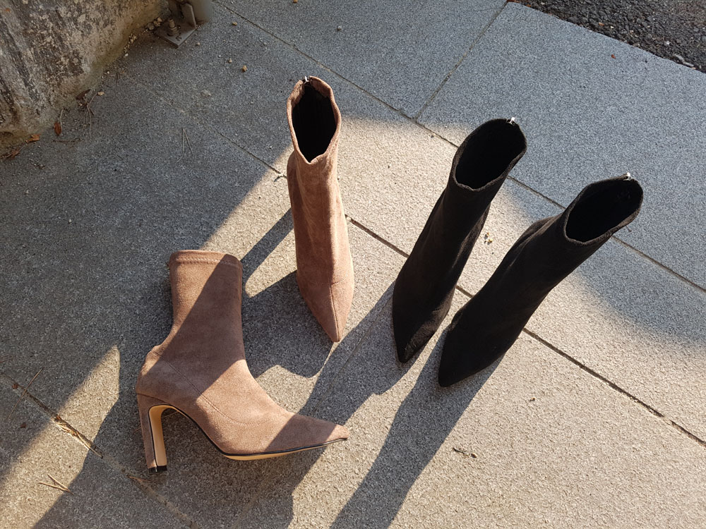 Suede Socks Span Ring Zip Ankle Boots 9cm Black Br