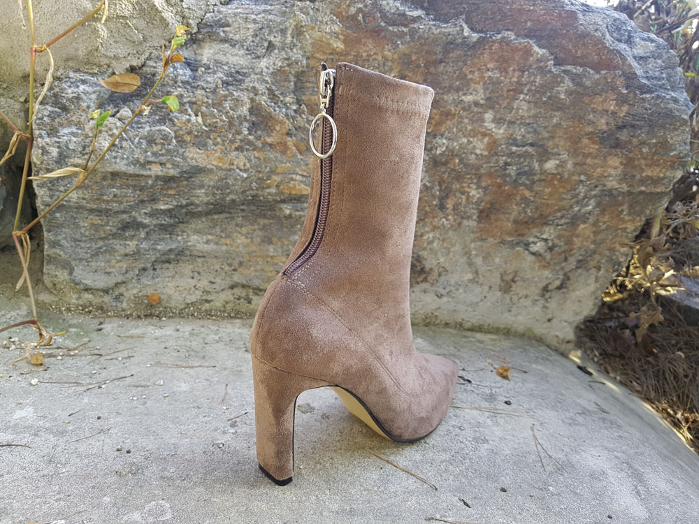 Suede Socks Span Ring Zip Ankle Boots 9cm Black Br