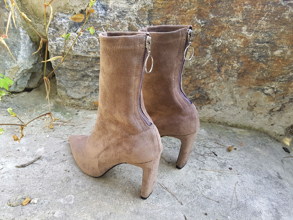 Suede Socks Span Ring Zip Ankle Boots 9cm Black Br