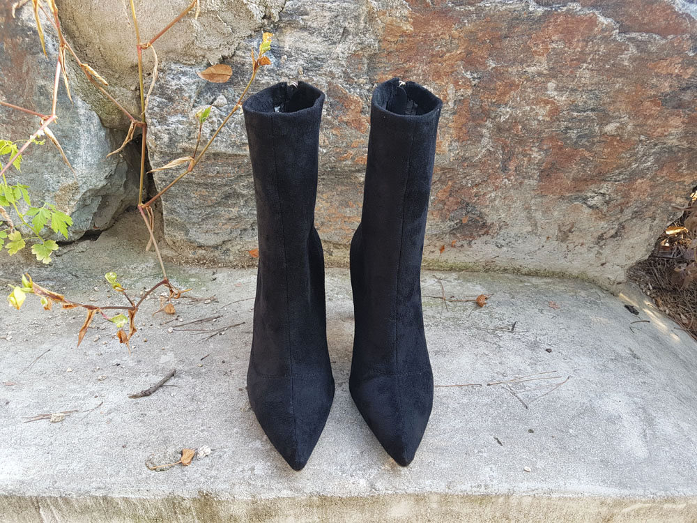 Suede Socks Span Ring Zip Ankle Boots 9cm Black Br