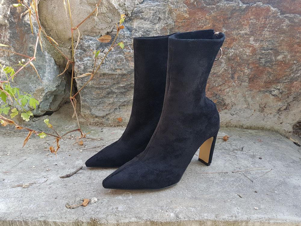 Suede Socks Span Ring Zip Ankle Boots 9cm Black Br